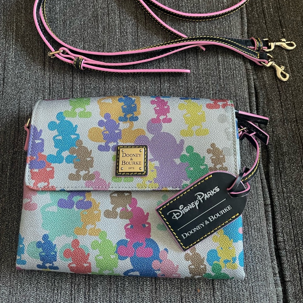 Disney Dooney & Bourke Silver Mickey Crossbody Purse/Clutch - 10th Anniversary